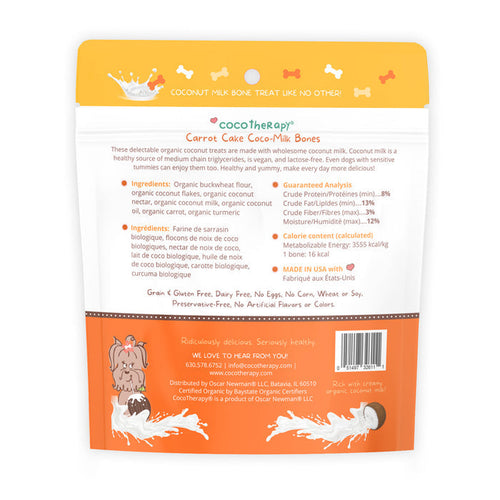 Coco Therapy Coco-Milk Bones Carrot Cake Biscuit - Organic Coconut Treat for Dogs