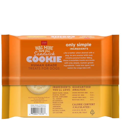 Cloud Star Wag More Bark Less Human Grade Peanut Butter Sandwich Cookie Dog Treats