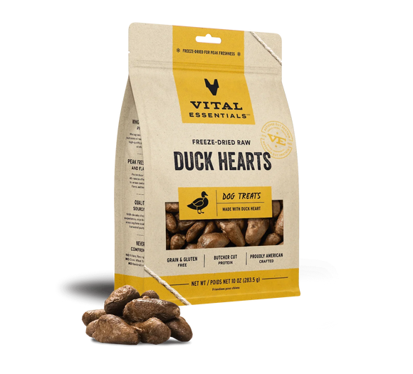 Vital Essentials Freeze-Dried Raw Duck Hearts Dog Treats